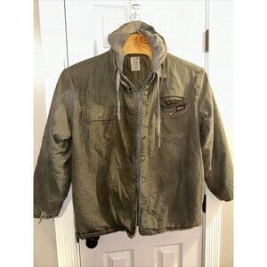 Dickies Jacket Adult XL Green Chore Lined Canvas Work Wear Hood Coat Mens Holes